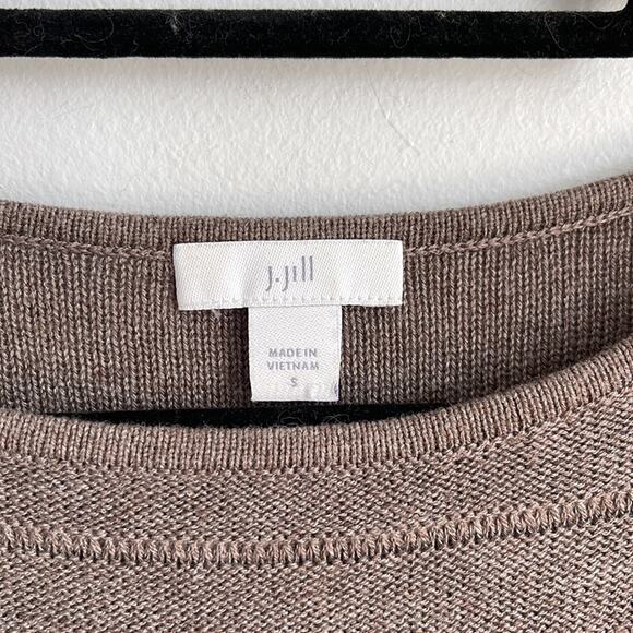 J. Jill Faye mocha cotton wool fringe boxy wide neck long sleeve sweater sz S - Picture 4 of 5